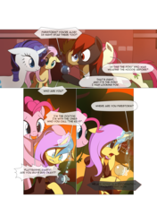 Size: 3541x5016 | Tagged: safe, artist:gashiboka, doctor whooves, fluttershy, pinkie pie, rarity, roseluck, time turner, oc, oc:firestorm, oc:gold lily, earth pony, pegasus, pony, unicorn, comic:recall the time of no return, g4, comic, crystal ball