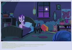 Size: 1878x1300 | Tagged: safe, screencap, starlight glimmer, moth, pony, g4, to where and back again, /mlp/, 4chan, female, greentext, solo, starlight's room, text