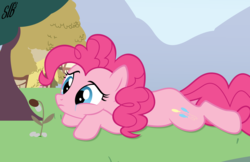 Size: 3000x1940 | Tagged: safe, artist:slb94, pinkie pie, g4, crying, female, flower, frown, lying down, sad, solo