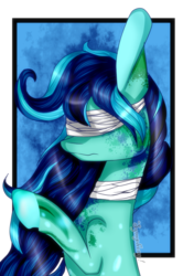 Size: 571x858 | Tagged: safe, artist:symphstudio, oc, oc only, earth pony, pony, bandage, blindfold, solo