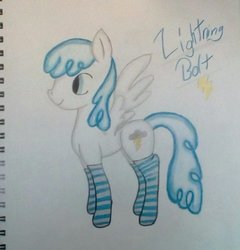 Size: 962x1004 | Tagged: safe, artist:thunderoar, lightning bolt, white lightning, pegasus, pony, g4, clothes, female, mare, socks, solo, striped socks, traditional art