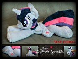 Size: 1024x774 | Tagged: safe, artist:mayesdot, twilight sparkle, alicorn, pony, g4, beanie (plushie), irl, photo, plushie, prone, solo, twilight sparkle (alicorn)