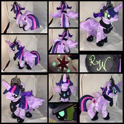 Size: 2048x2048 | Tagged: safe, artist:rubiowolf, twilight sparkle, oc, oc:plunderseed queen, alicorn, pony, g4, big crown thingy 2.0, corrupted, corrupted twilight sparkle, crown, dark magic, dark queen, glow in the dark, high res, irl, jewelry, magic, photo, plushie, regalia, solo, sombra eyes, twilight sparkle (alicorn)