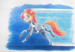 Size: 1000x694 | Tagged: safe, artist:adeptus-monitus, oc, oc only, oc:maytee, earth pony, pony, crossover, solo, traditional art, tron legacy