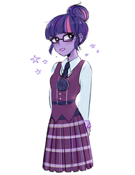 Size: 650x837 | Tagged: dead source, safe, artist:freshfriend, sci-twi, twilight sparkle, equestria girls, g4, blushing, clothes, crystal prep academy uniform, female, magic capture device, school uniform, solo, sparkles