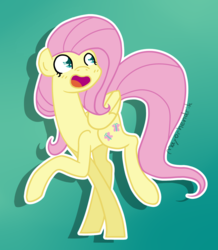 Size: 1484x1702 | Tagged: safe, artist:meevee115, fluttershy, g4, female, folded wings, looking away, looking up, open mouth, raised hoof, smiling, solo