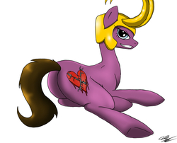 Size: 950x768 | Tagged: safe, artist:wolftendragon, pony, butt, loki, marvel, marvel cinematic universe, plot, ponified, prone, solo