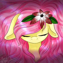 Size: 3850x3850 | Tagged: safe, artist:zombiecupcake101, fluttershy, pony, g4, eyes closed, female, floppy ears, flower, flower in hair, high res, solo