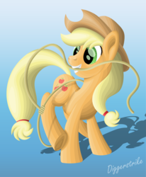 Size: 1778x2160 | Tagged: safe, artist:diggerstrike, applejack, g4, female, lasso, mouth hold, rope, solo