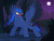 Size: 6160x4620 | Tagged: safe, artist:toxic-mario, princess luna, hengstwolf, werewolf, g4, absurd resolution, buff, forest, full moon, glare, glowing eyes, missing accessory, moon, muscles, night, sharp teeth, solo, spread wings, stars, teeth, transformation, wereluna