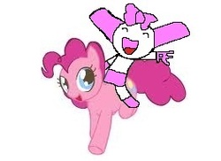 Size: 263x191 | Tagged: safe, artist:demiantheprincepingu, edit, pinkie pie, robot, g4, 1000 hours in ms paint, art theft, crossover, riding, robotboy, robotgirl, simple background, white background