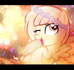 Size: 1280x1208 | Tagged: safe, artist:richytime, oc, oc only, oc:kiyomi, pegasus, pony, floral head wreath, flower, light, point commission, rose, solo