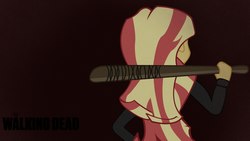 Size: 2560x1440 | Tagged: safe, artist:ngrycritic, sunset shimmer, equestria girls, g4, amc, baseball bat, black background, bust, clothes, crossover, female, leather jacket, lucille, negan, negan shimmer, rear view, simple background, solo, the walking dead