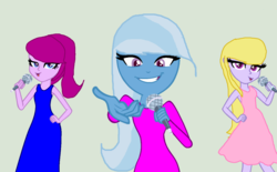 Size: 1322x817 | Tagged: safe, artist:diana173076, fuchsia blush, lavender lace, trixie, equestria girls, g4, alternate hairstyle, female, singing, trixie and the illusions