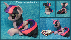 Size: 1366x768 | Tagged: safe, artist:bluedragonflyplush, twilight sparkle, alicorn, pony, g4, book, irl, photo, plushie, prone, solo, twilight sparkle (alicorn)