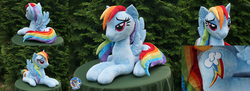 Size: 2746x1000 | Tagged: safe, artist:essorille, rainbow dash, g4, irl, lidded eyes, life size, photo, plushie, prone, solo