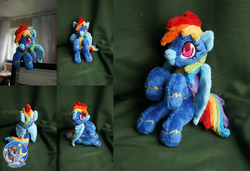 Size: 1465x1000 | Tagged: safe, artist:essorille, rainbow dash, g4, clothes, irl, photo, plushie, sitting, solo, wonderbolts uniform