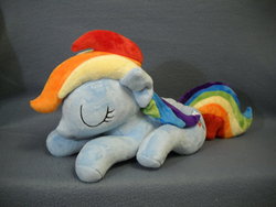 Size: 1024x768 | Tagged: safe, artist:millermademares, rainbow dash, g4, eyes closed, irl, photo, plushie, prone, sleeping, solo
