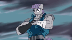 Size: 480x270 | Tagged: safe, artist:atariboy2600, maud pie, anthro, g4, animated, animated at source, cracking knuckles, disproportional anatomy, gif, hokuto no ken, kenshiro, male, maud pump, muscles, ripped, solo, this will end in death, this will end in exploding heads, this will end in omae wa mou shindeiru, this will end in pain, wip