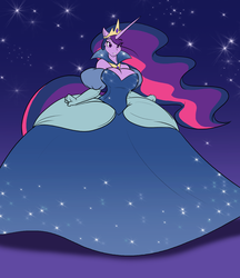 Size: 1200x1389 | Tagged: dead source, safe, artist:toughset, princess celestia, twilight sparkle, alicorn, anthro, g4, big breasts, breasts, busty twilight sparkle, cleavage, clothes, dress, ethereal mane, female, fusion, gala dress, gown, impossibly large dress, poofy shoulders, twilight sparkle (alicorn), wavy mane, wide hips