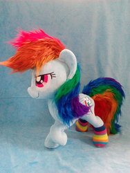 Size: 1024x1365 | Tagged: safe, artist:alexcreations, rainbow dash, g4, clothes, fluffy, irl, photo, plushie, rainbow socks, socks, solo, striped socks