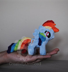 Size: 1600x1706 | Tagged: safe, artist:creativityoverload, rainbow dash, g4, hand, irl, mini, photo, plushie, solo