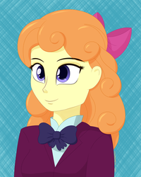 Size: 1600x2000 | Tagged: safe, artist:theovermare, orange sherbette, equestria girls, g4, my little pony equestria girls: friendship games, background human, bow, bust, female, hair bow, portrait, solo