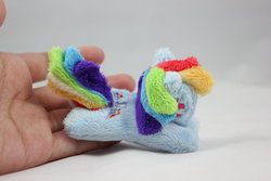 Size: 1024x683 | Tagged: safe, artist:sweetemii, rainbow dash, g4, hand, irl, photo, plushie, solo, tiny