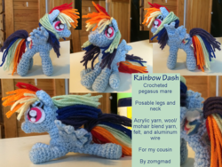 Size: 1600x1200 | Tagged: safe, artist:zomgmad, rainbow dash, g4, amigurumi, crochet, irl, photo, plushie, prone, solo