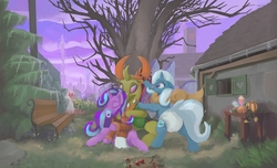 Size: 2306x1400 | Tagged: safe, artist:asdfasfasda, starlight glimmer, thorax, trixie, pony, unicorn, g4, to where and back again, adult foal, beads, brushie, cute, diaper, diaper fetish, king thorax, non-baby in diaper, pacifier, poofy diaper