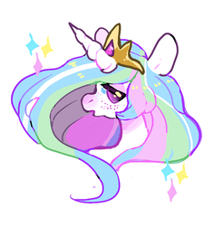 Size: 917x973 | Tagged: safe, artist:fursalot, princess celestia, g4, bust, female, freckles, lidded eyes, looking at you, open mouth, portrait, sad, simple background, solo, sparkles, white background