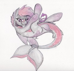 Size: 1781x1701 | Tagged: safe, artist:scribblepwn3, oc, oc only, oc:coral, original species, pony, shark, shark pony, commission, pen drawing, solo, traditional art, watercolor painting