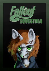 Size: 1150x1650 | Tagged: safe, artist:gasmaskfox, oc, oc only, oc:littlepip, pony, unicorn, fallout equestria, bloodshot eyes, clothes, dirt, fanfic, fanfic art, female, horn, jumpsuit, looking at you, mare, solo, text, vault suit