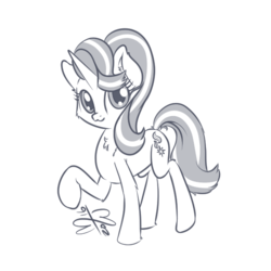 Size: 600x600 | Tagged: safe, artist:malwinters, starlight glimmer, g4, :3, chest fluff, ear fluff, female, grayscale, looking at you, monochrome, raised hoof, simple background, solo, white background