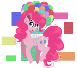 Size: 900x800 | Tagged: safe, artist:ayoarts, pinkie pie, g4, balloon, colorful, digital art, female, full body, happy, pink, smiling, solo, then watch her balloons lift her up to the sky