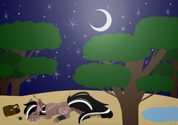 Size: 2000x1410 | Tagged: safe, artist:ayoarts, oc, oc only, oc:zula, digital art, full body, lineless, moon, night, sleeping, solo, stars, tree