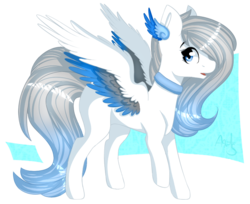 Size: 826x674 | Tagged: safe, artist:ayoarts, oc, oc only, pegasus, pony, art trade, blue eyes, blue wings, solo, white