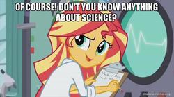 Size: 800x449 | Tagged: safe, edit, edited screencap, screencap, sunset shimmer, equestria girls, g4, my little pony equestria girls: friendship games, the science of magic, atop the fourth wall, female, image macro, linkara, makeameme.org, meme, solo, sunset the science gal, superman at earth's end