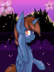 Size: 1024x1365 | Tagged: safe, artist:chromadraws, oc, oc only, oc:headlong flight, alicorn, pony, alicorn oc, blushing, commission, flower, horn, solo, wings