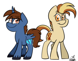 Size: 1412x1117 | Tagged: safe, artist:befishproductions, oc, oc only, oc:headlong flight, oc:pan sizzle, alicorn, pony, alicorn oc, horn, signature, simple background, transparent background, wings