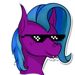 Size: 512x512 | Tagged: safe, artist:marchiedraws, oc, oc only, bat pony, pony, deal with it, fangs, solo, sunglasses, swag glasses