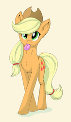 Size: 994x1699 | Tagged: safe, artist:wolfypon, applejack, earth pony, pony, g4, female, looking at you, silly, silly pony, solo, tongue out, who's a silly pony