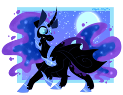 Size: 1024x794 | Tagged: safe, artist:vegas-liights, nightmare moon, g4, female, moon, raised hoof, solo