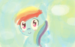 Size: 1024x640 | Tagged: safe, artist:gabialicornprincess, rainbow dash, g4, abstract background, bust, cute, dashabetes, female, looking at you, portrait, smiling, solo