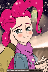 Size: 2100x3150 | Tagged: safe, artist:burning-heart-brony, cheese sandwich, pinkie pie, equestria girls, g4, blushing, chocolate, cute, diapinkes, equestria girls-ified, food, happy, high res, hot chocolate, human coloration, looking at you, male, offscreen character, ship:cheesepie, shipping, smiling, straight