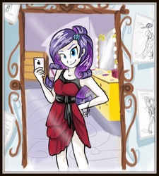Size: 754x838 | Tagged: safe, artist:vago-xd, rarity, fanfic:a school crush, equestria girls, g4, >:), clothes, dress, fanfic, fanfic art, female, selfie, smiling, smirk, solo