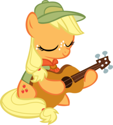 Size: 10580x11710 | Tagged: safe, artist:cyanlightning, applejack, g4, the mane attraction, .svg available, absurd resolution, female, guitar, hat, simple background, solo, transparent background, vector, younger