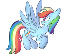 Size: 1600x1200 | Tagged: safe, artist:silverlight130, rainbow dash, g4, female, flying, grin, simple background, smiling, solo