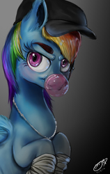 Size: 1438x2275 | Tagged: dead source, safe, artist:kcizsckiee, rainbow dash, pegasus, pony, g4, bubblegum, crossover, female, food, gum, hat, rainbow scout, solo, team fortress 2