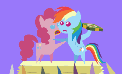 Size: 639x391 | Tagged: safe, artist:agrol, part of a set, pinkie pie, rainbow dash, zombie, 28 pranks later, g4, season 6, animated, cookie zombie, female, gif, hoof hold, pointy ponies, rainbow muzzle